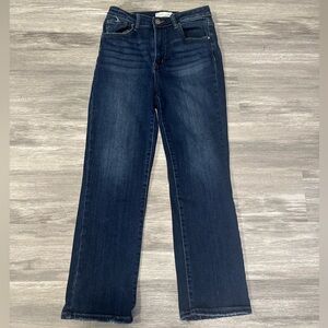 Risen High Rise Cropped Straight Leg Jean With Distressed Raw Hem Size 7/28